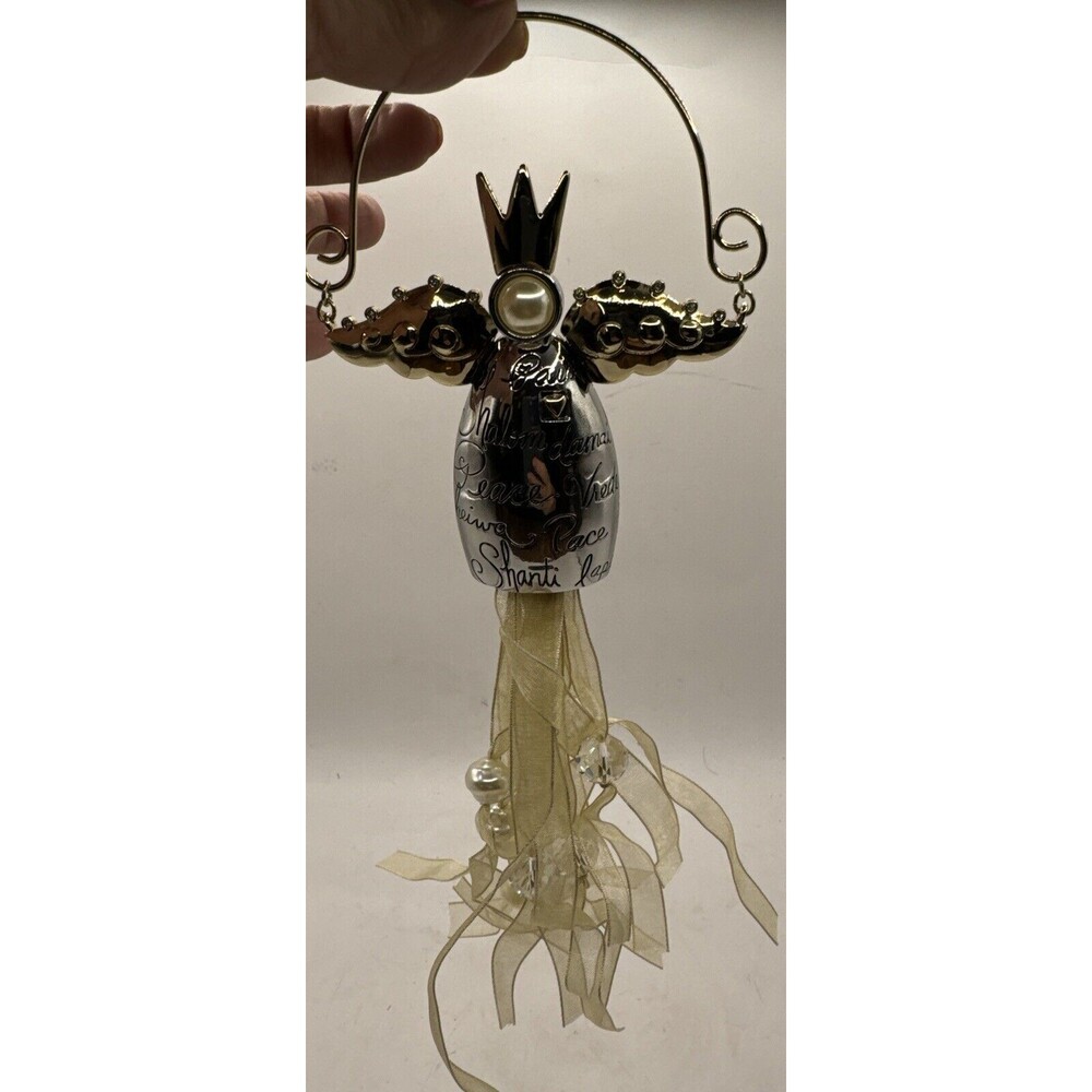 Silver Gold  Chico's Christmas Jewel Angel Ornament Glass Stone Pearls Beads
